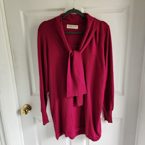 Jaeger Red Long Sleeve Top with Scarf Detail - Picture 1 of 6